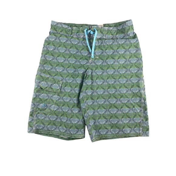 LL Bean Swim Shorts Boys 16 Trunks Green Geometric Drawstring Lined Pocket - Picture 1 of 13
